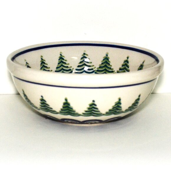 Bolesławiec Bowl Pine Tree Pattern Winter Cottagecore Dining Serveware Decor - Picture 1 of 6